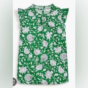 J. Crew Green and White Floral Top